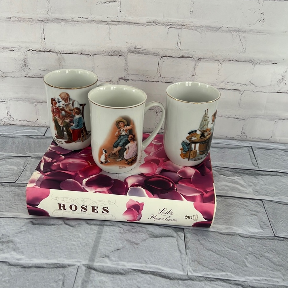 Norman Rockwell 1981 & 1982 porcelain mugs set of 3
